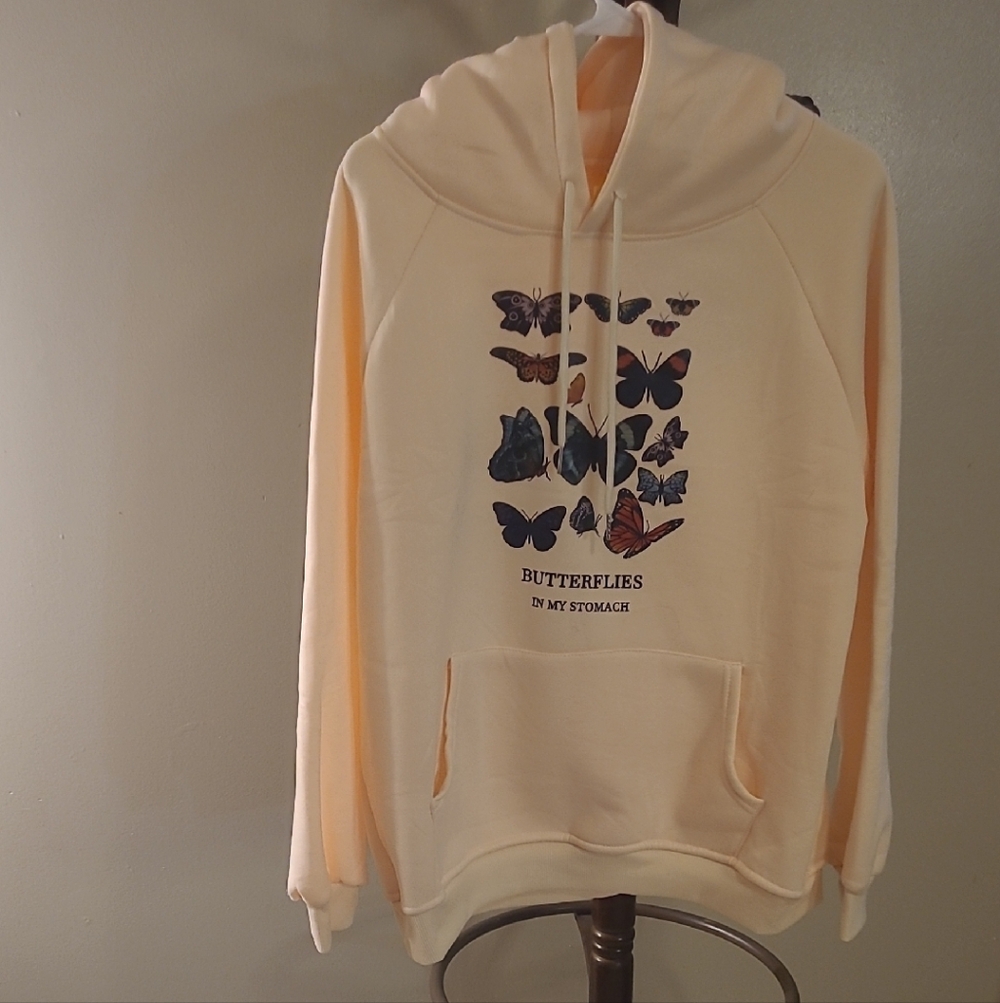 Butterflies In My Stomach Cream Hoodie Size Medium